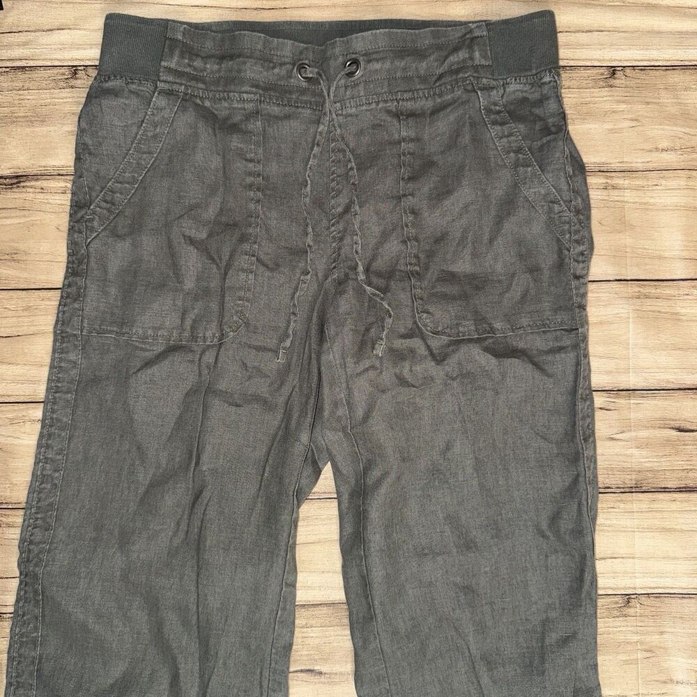 Athleta Pants Women’s 4 Green Voyager 100% Linen Relaxed Coastal Travel Comfort